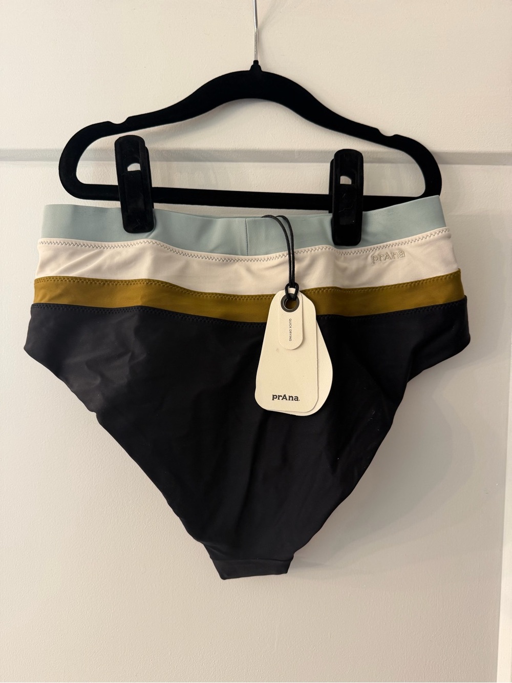 Prana Colorblock High-Rise Swim Bottoms in Black, Olive, Cream & Light Blue - Picture 3 of 3